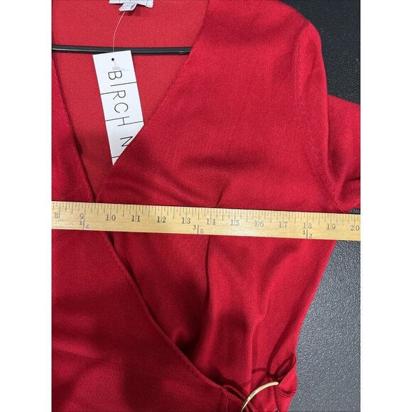 Birch NY Wrap Dress Size M Red Tie Waist Sweater Knit Holiday Christmas Cocktail - Picture 5 of 8